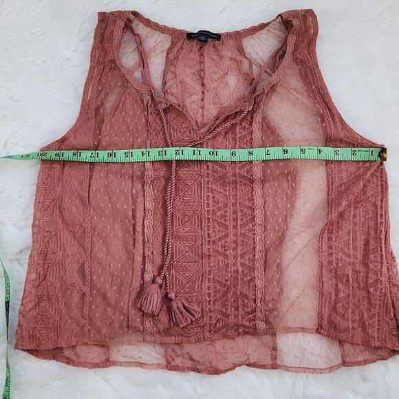 American Eagle -384 Outfitters Tassels Lace Boho Sheer Cami Over Tank Top Size S - Picture 8 of 9